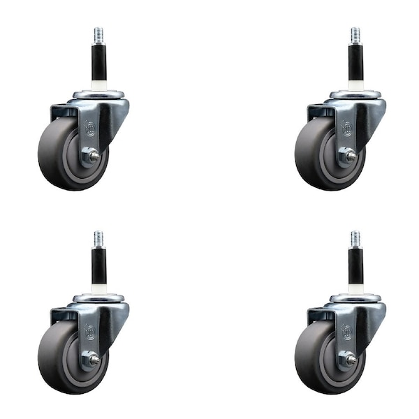3'' Thermoplastic Rubber Wheel Swivel 7/8'' Expanding Stem Caster Set, 4PK